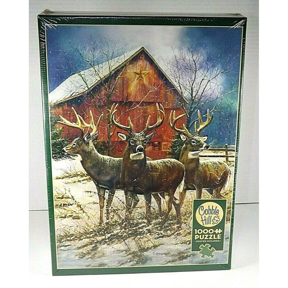 Cobble Hill Three Kings Puzzle Snow Barn Deer Winter 1000 Piece Poster New